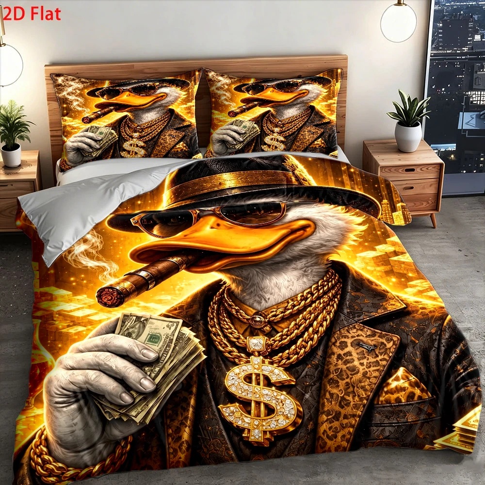 Duvet Cover Sets With Zipper - Wealthy Duck Theme Duvet Cover Set