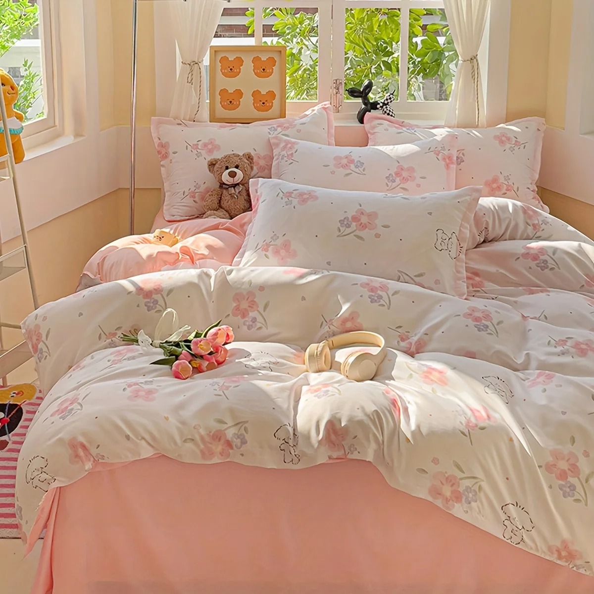 4Pcs Soft Plain Floral Plant P - đánh giá và giá Duvet Cover Sets With Zipper
