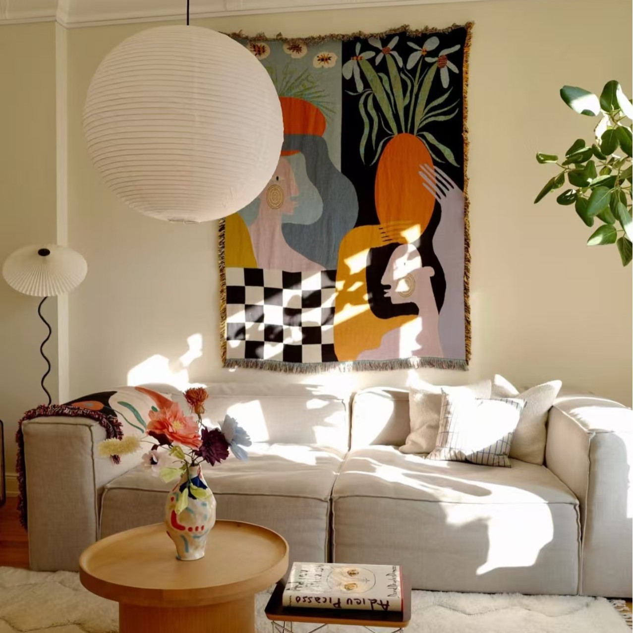 Modern Abstract Art Tapestry B - đánh giá và giá Boho Throw Blanket Fringe