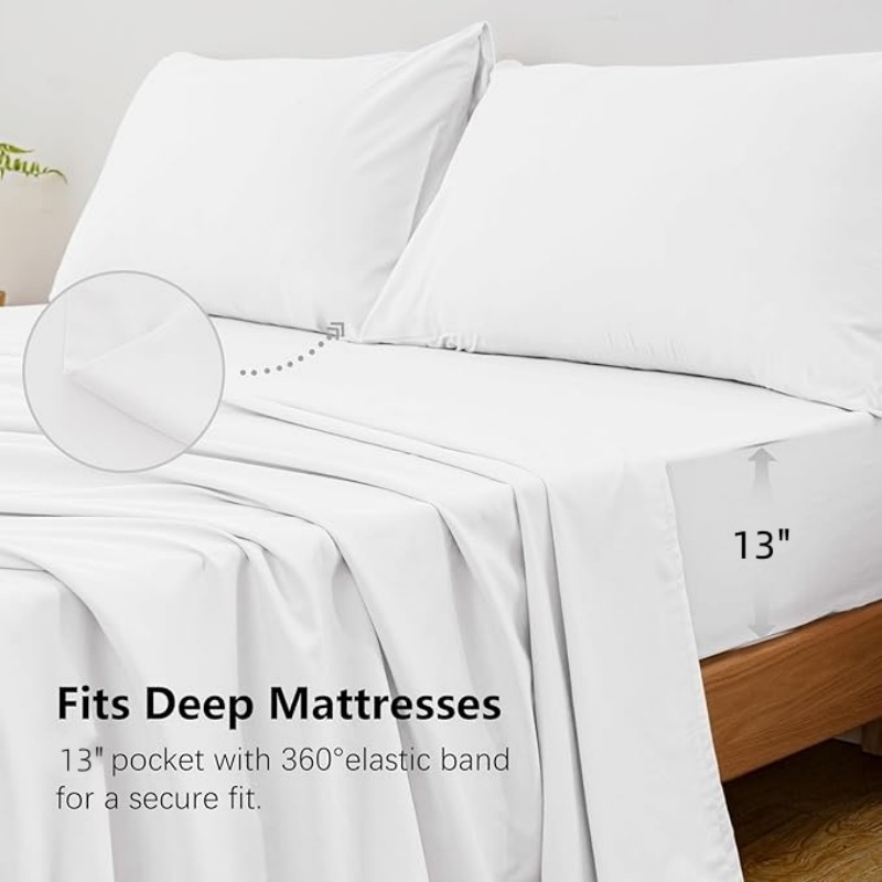 4Pcs King Size Bed Sheet Set 1 - đánh giá và giá Fitted Bed Sheets Deep Pocket