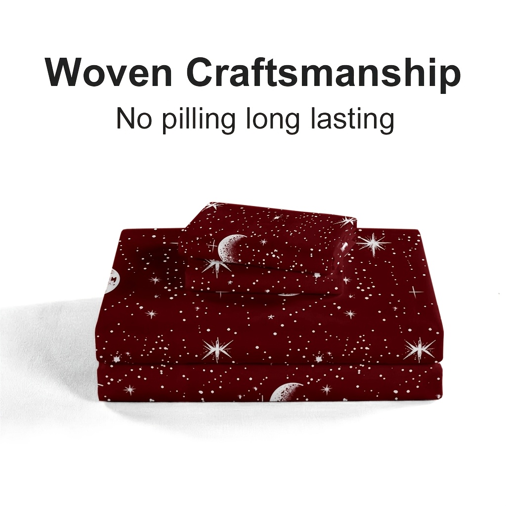 4Pcs Red Moon And Star Print M - đánh giá và giá Fitted Bed Sheets Deep Pocket