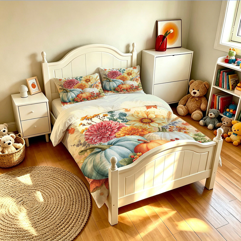 Watercolor Light Blue Pumpkin  - đánh giá và giá Aesthetic Floral Duvet Cover